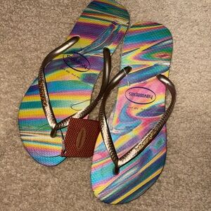 Size 9/10 - Havaianas Women's Slim Iridescent Flip Flops Sandals